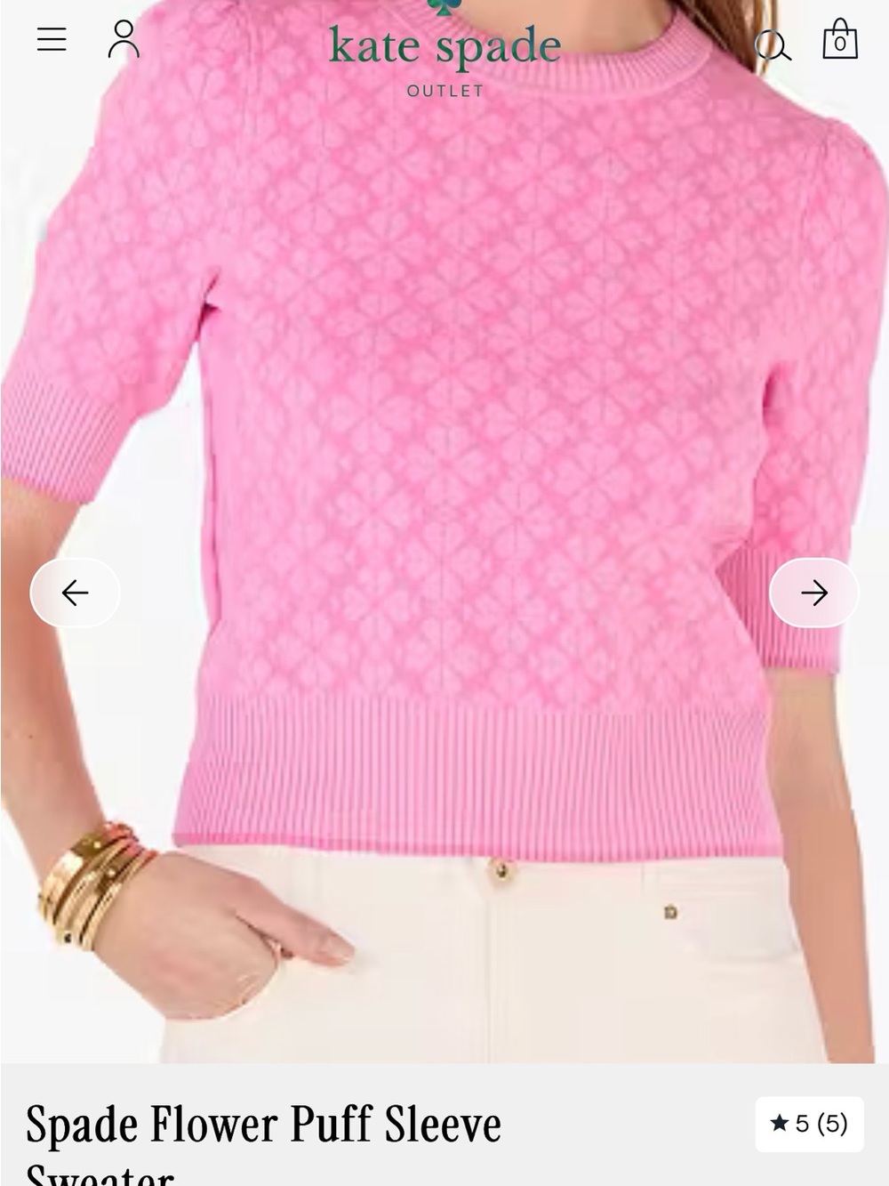 Kate Spade pink floral textured puff sleeve sweater